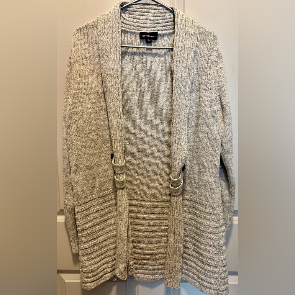 Fortune + Ivy Women’s Size XL Silver/Black Cardigan Sweater